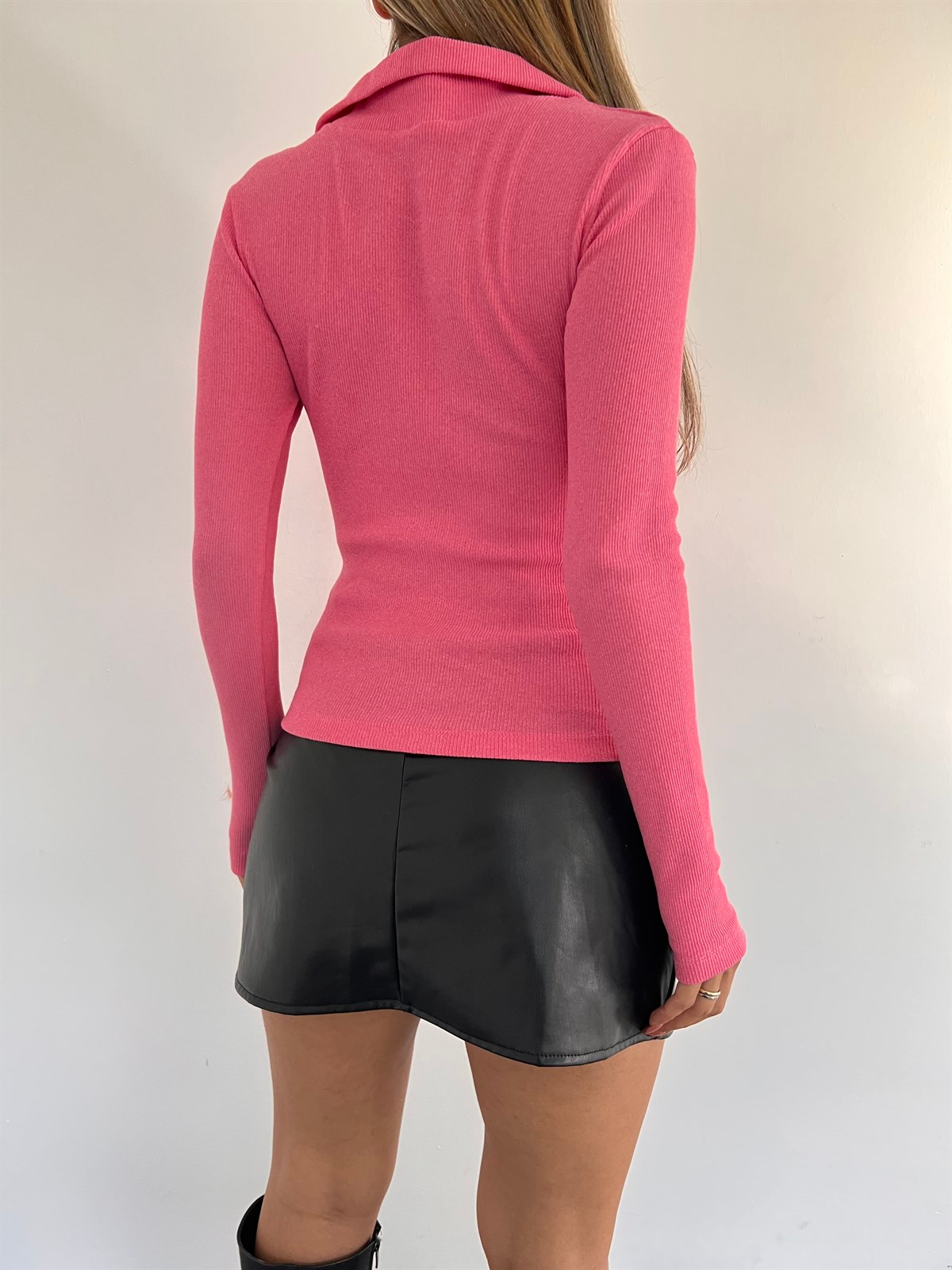 Yakalı Kaşkorse Bluz 1808 PEMBE