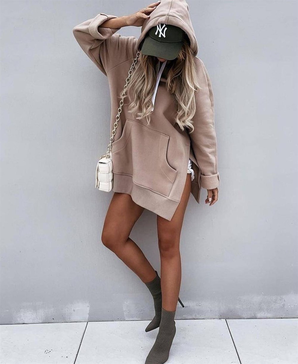 Yan Yırtmaçlı Sweatshirt KAHVERENGİ