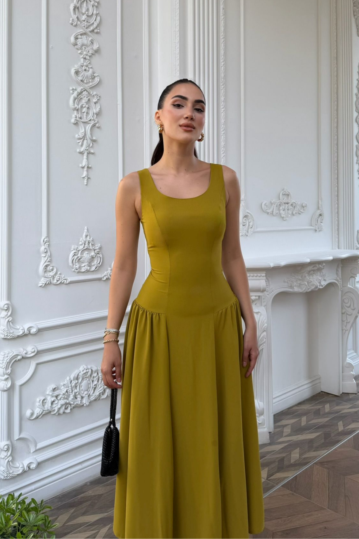 Yıldız Kalın Askılı Midi Elbise 1112
