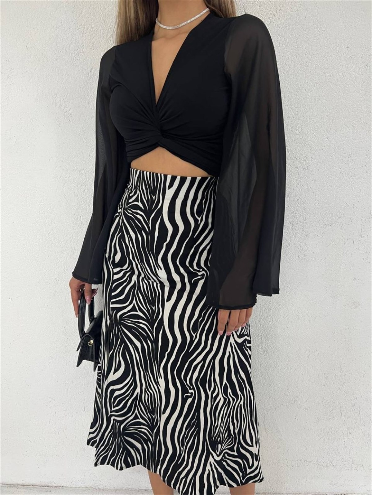 Zebra Süet Yırtmaçlı Etek ZEBRA