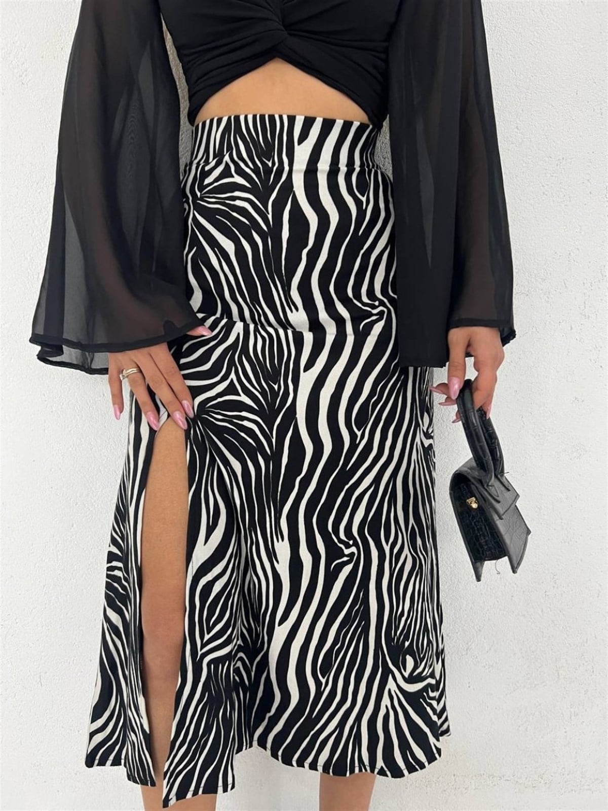 Zebra Süet Yırtmaçlı Etek ZEBRA