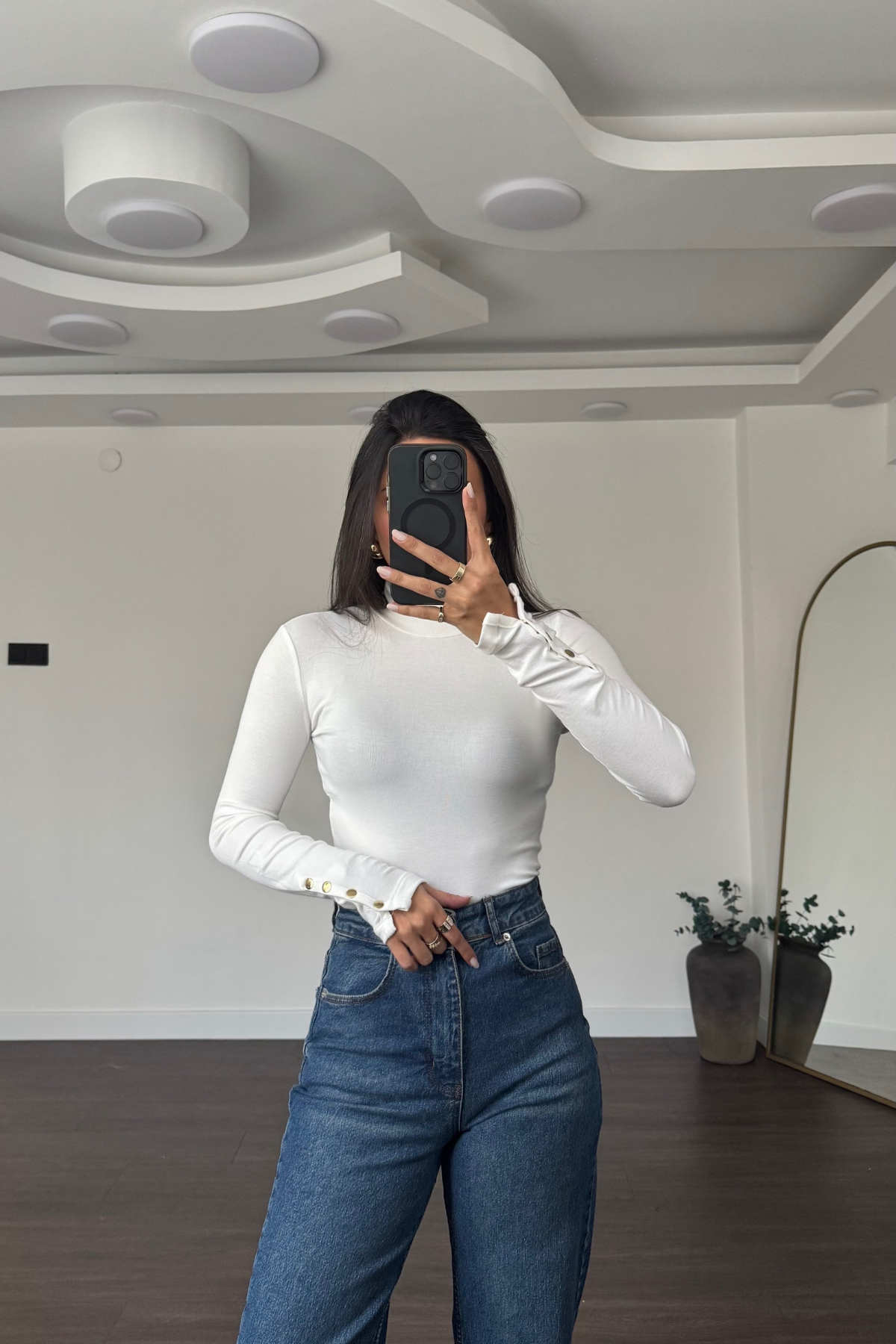 Balıkçı Yaka Kolları Drop Detaylı Bluz-Ekru