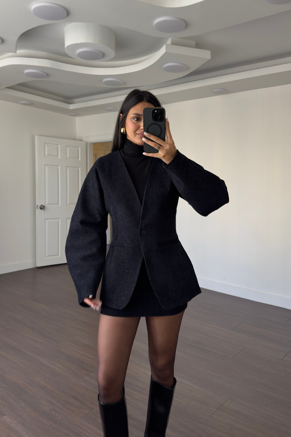 Balon Kol Blazer Ceket Etek Takım-Lacivert