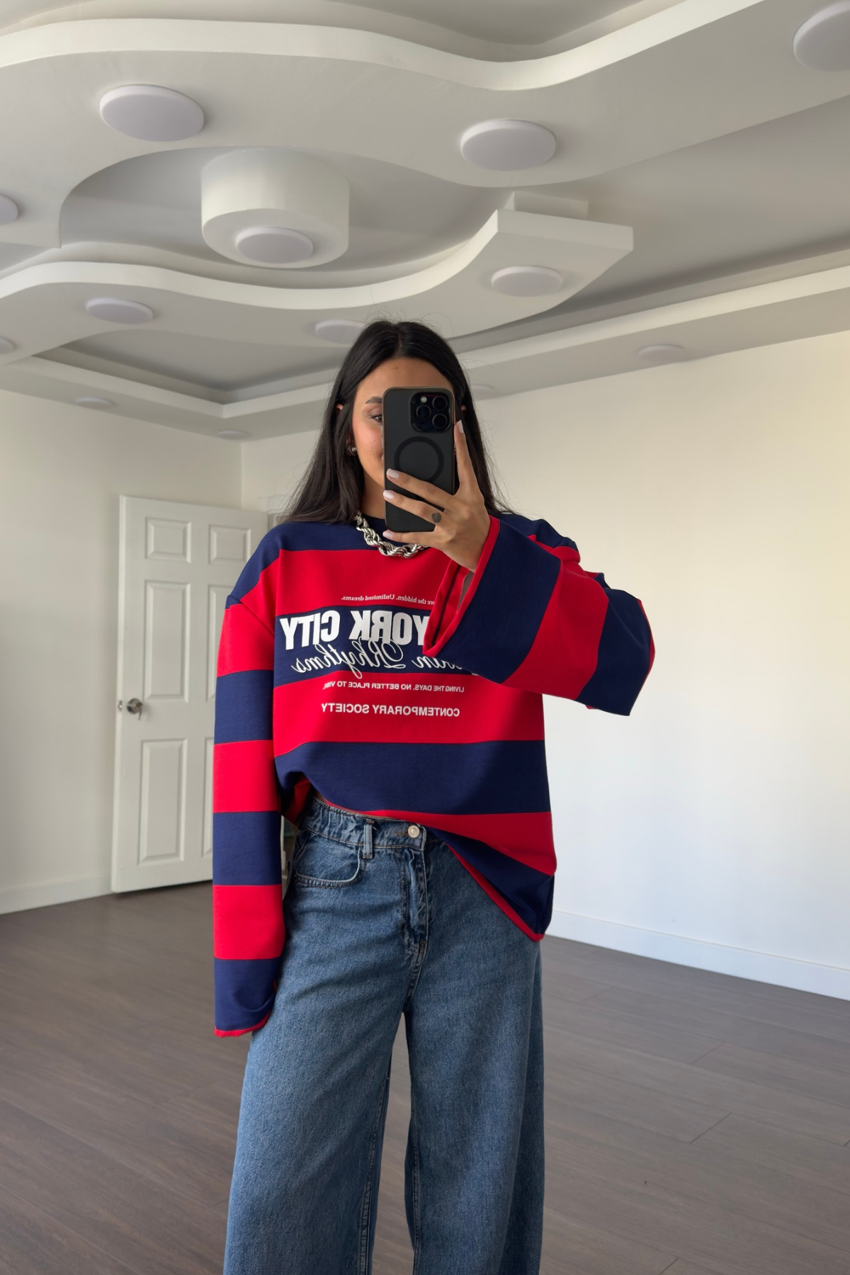 Baskılı Şeritli Sweatshirt