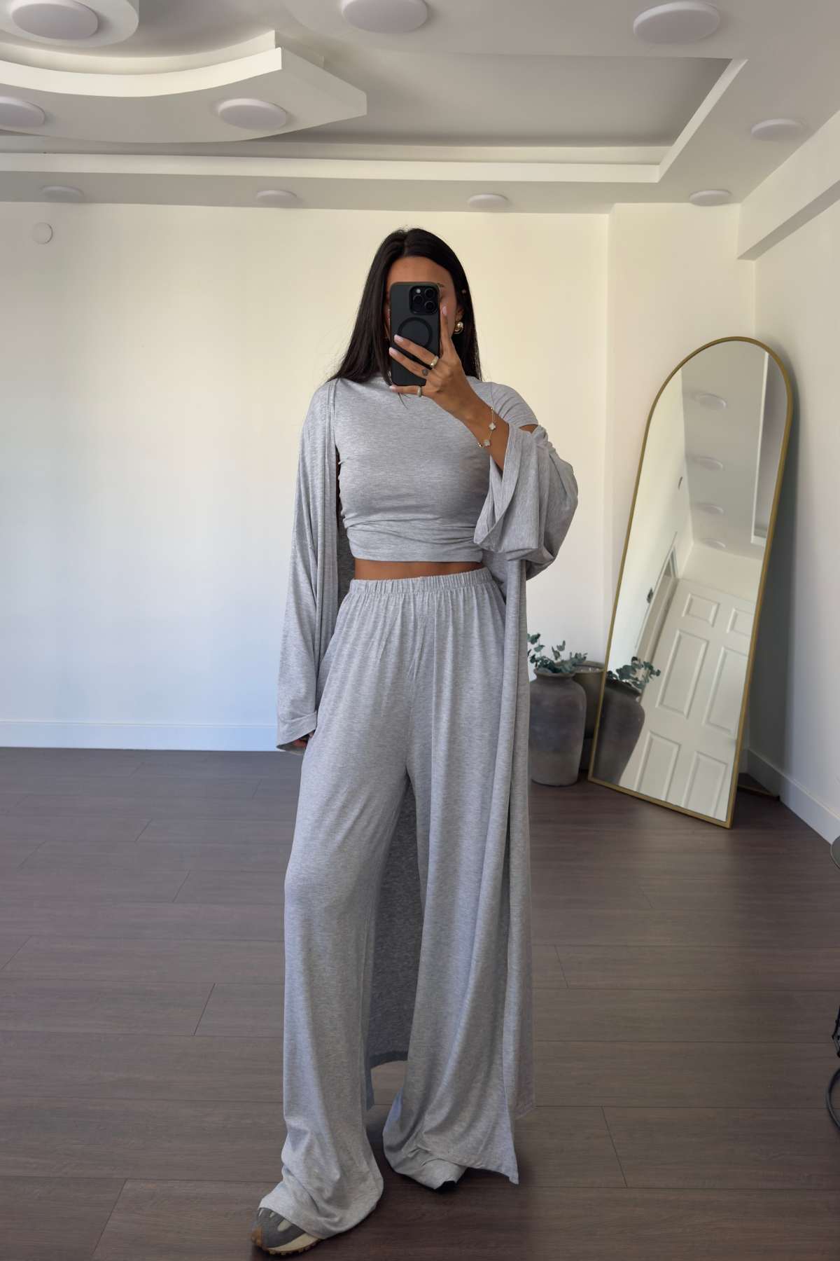 Bluz Pantolon Kimono Takım-Gri
