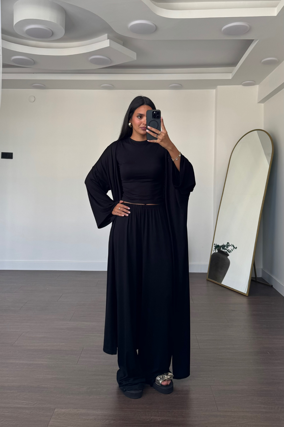 Bluz Pantolon Kimono Takım-Siyah