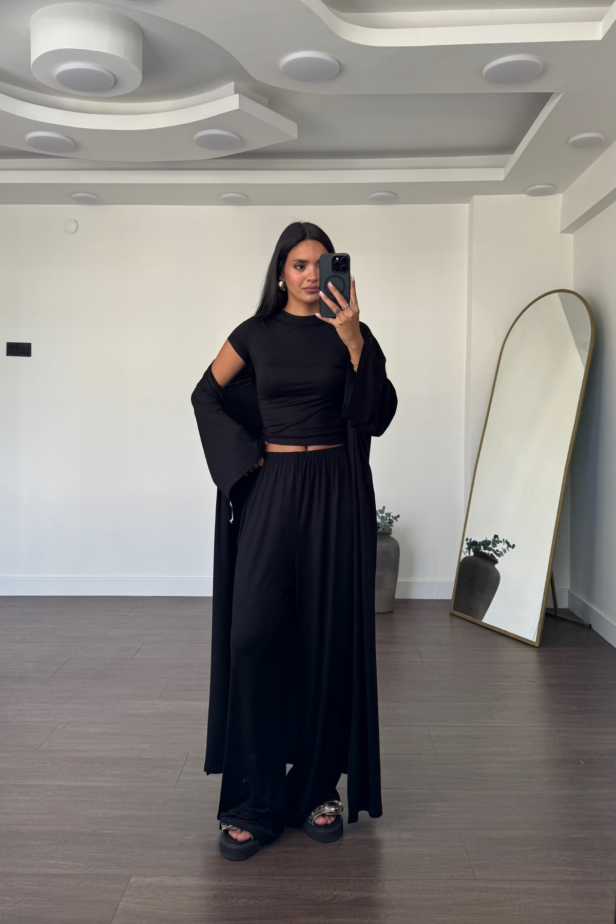 Bluz Pantolon Kimono Takım-Siyah