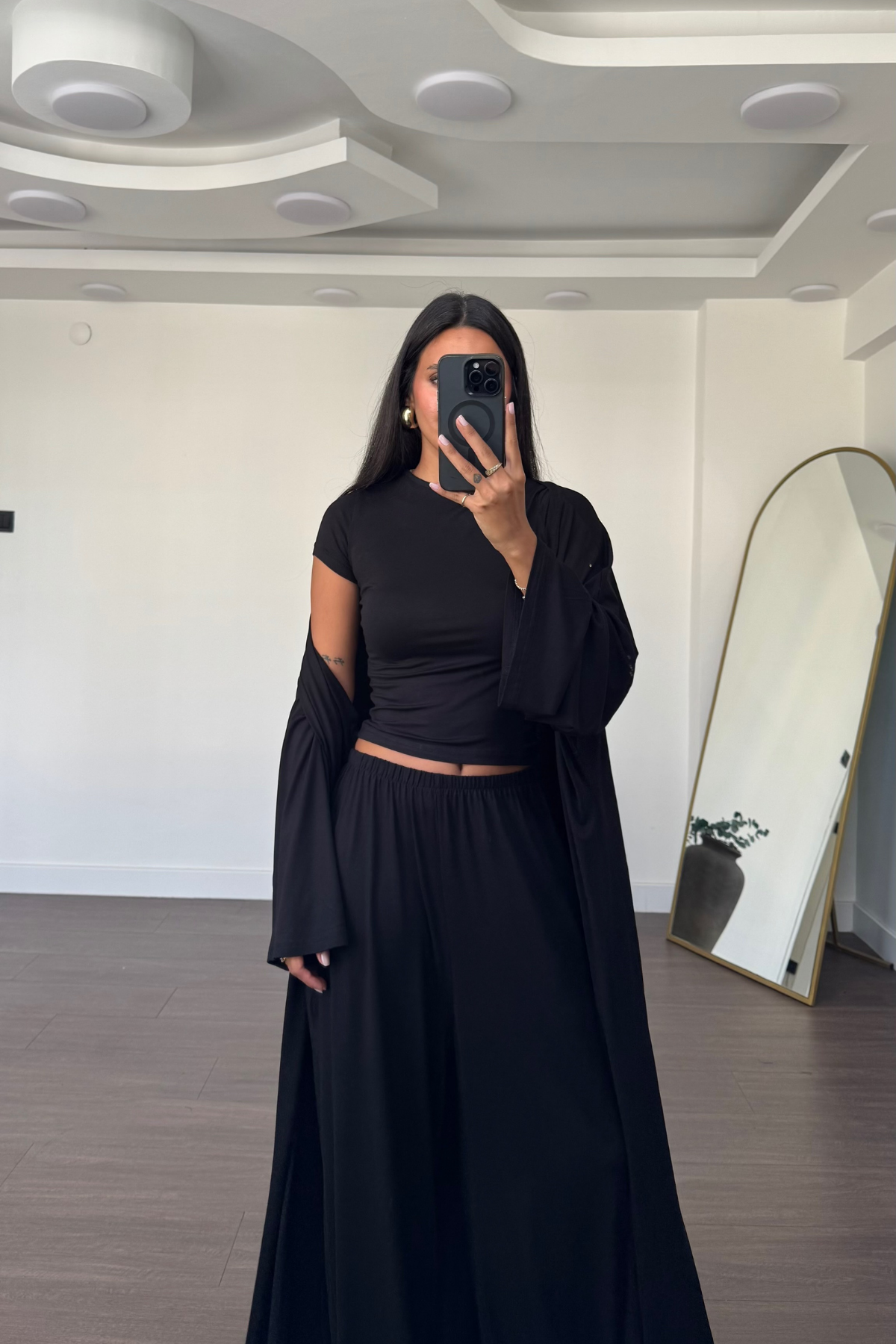 Bluz Pantolon Kimono Takım-Siyah