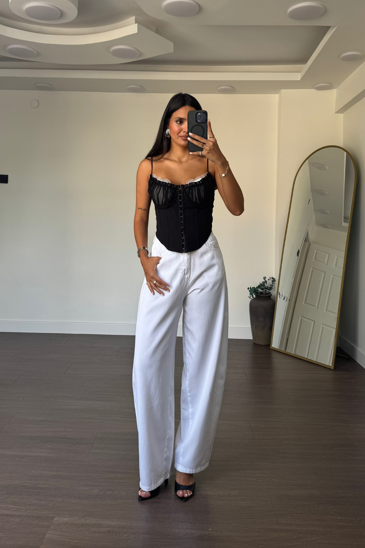 Bol Kesim Tensel Pantolon-Beyaz