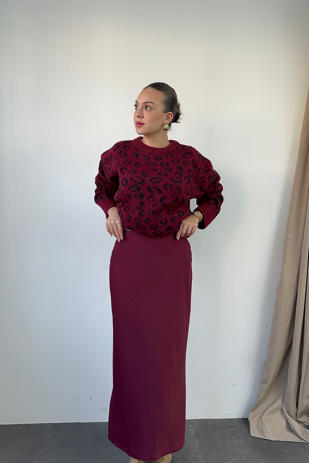 Bordo Saten Etek