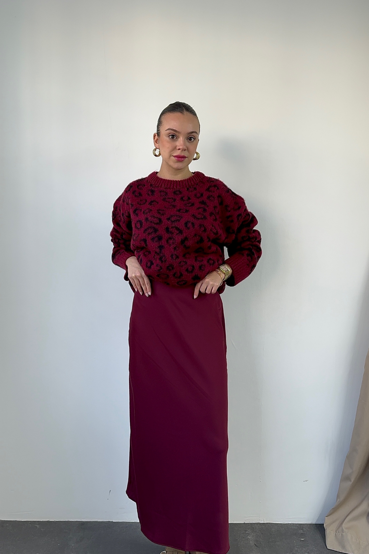 Bordo Saten Etek