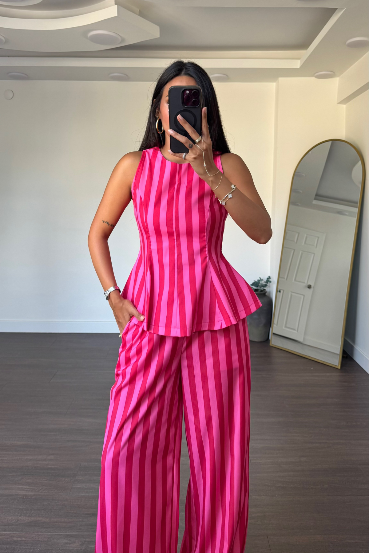 Çizgi Desenli Takım-Pembe