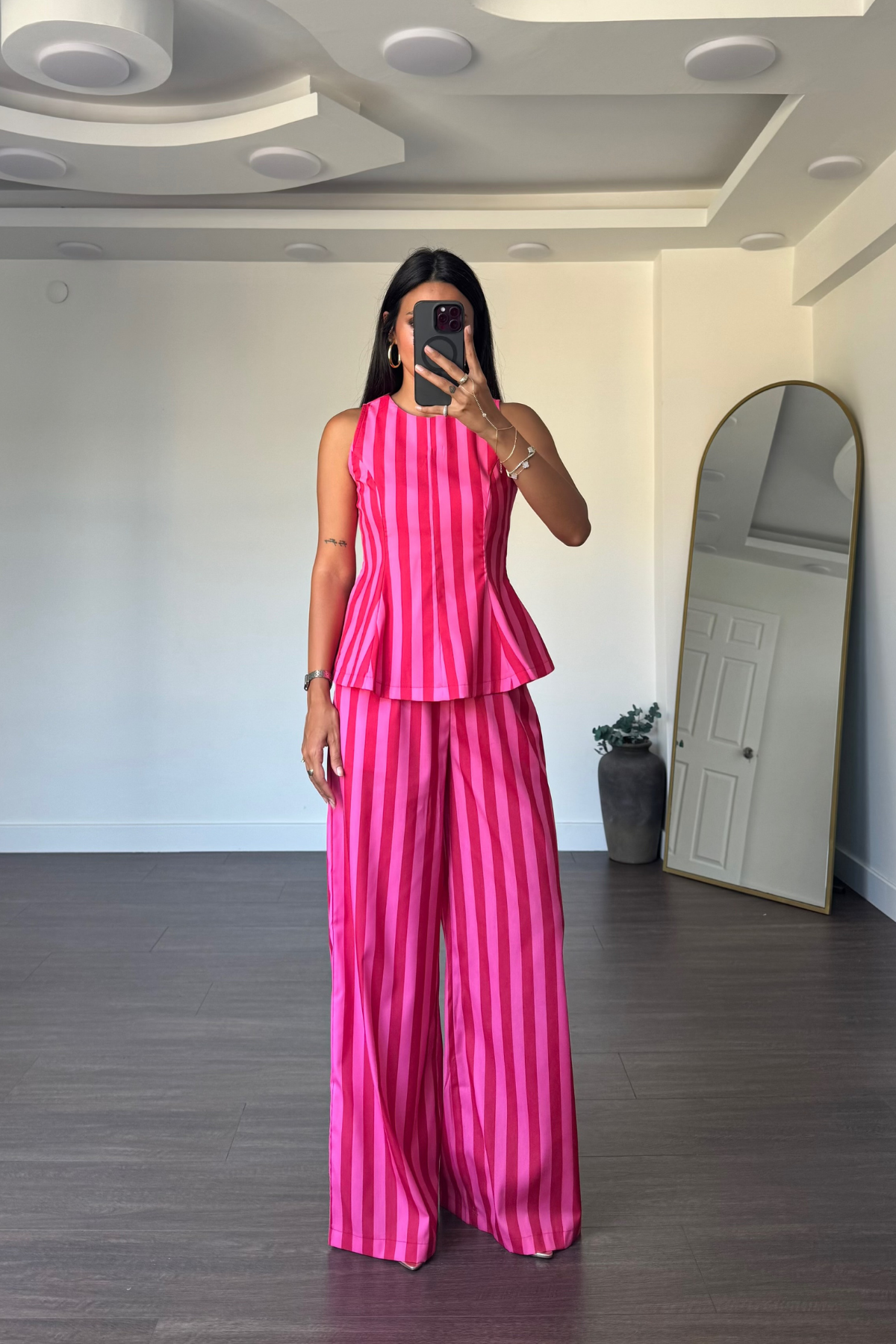 Çizgi Desenli Takım-Pembe