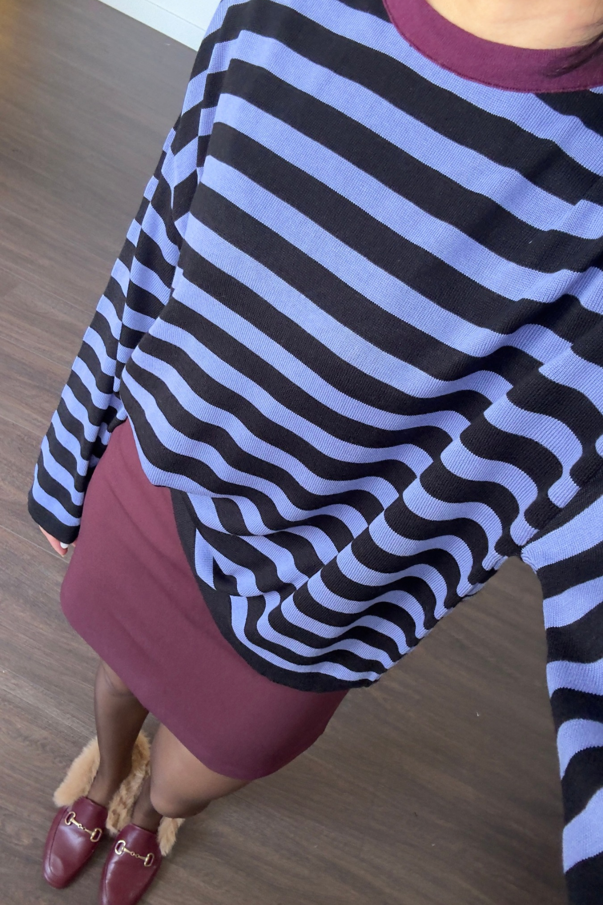Çizgili İnce Triko-Lila Siyah