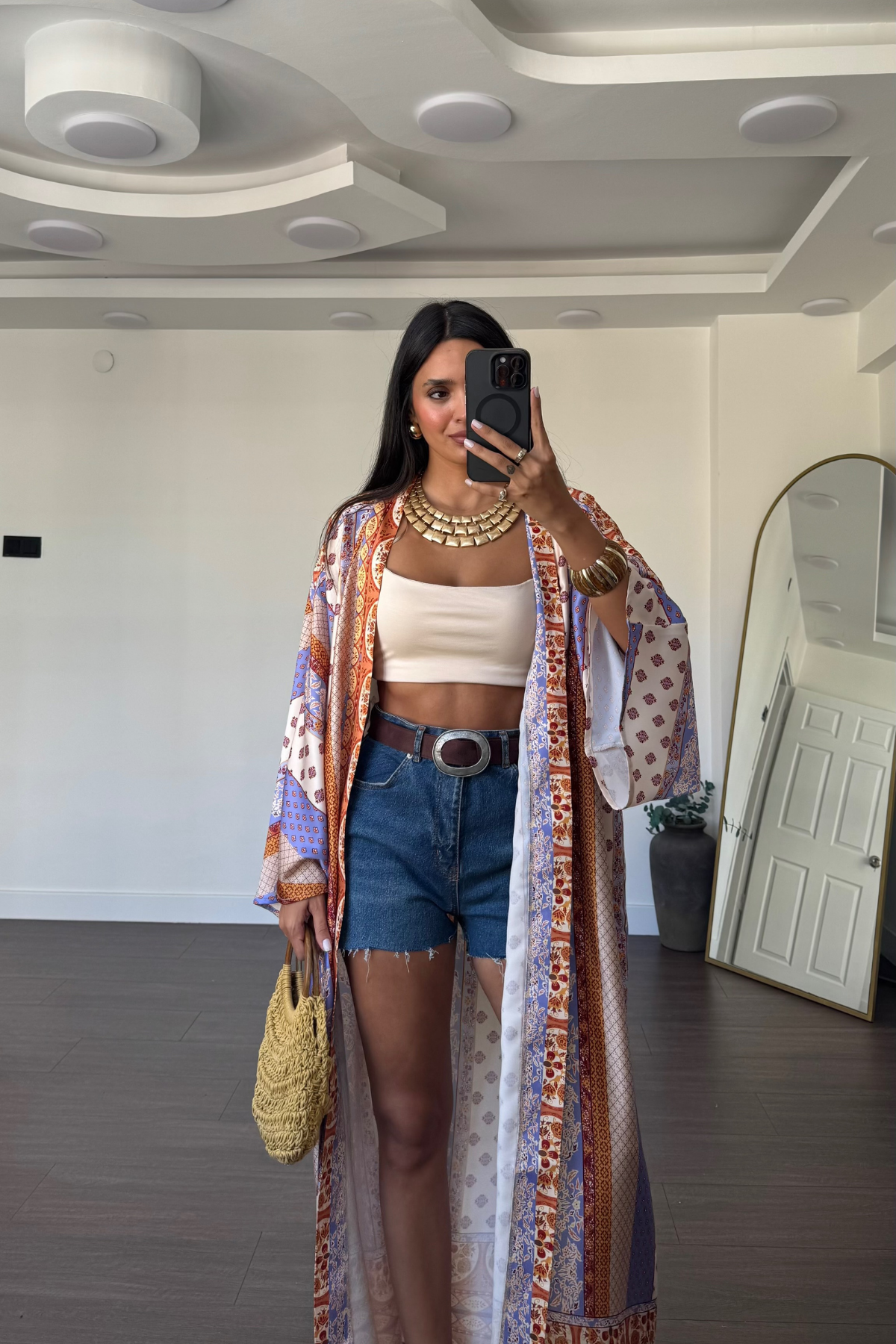 Desenli Saten Kimono