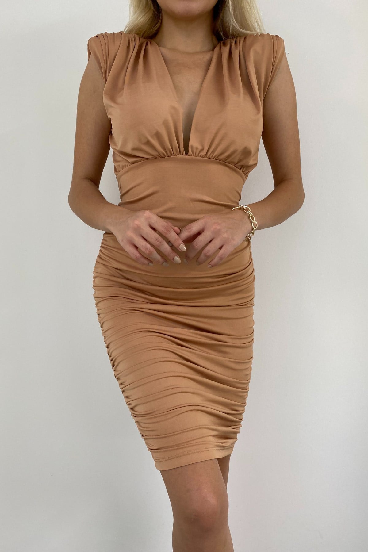Drapeli Caramel Midi Elbise