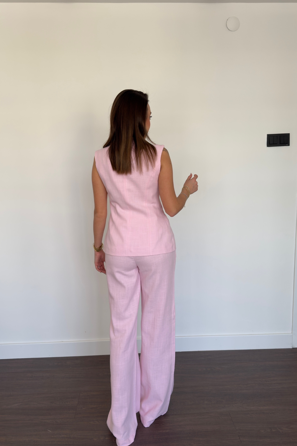 Düğme Detaylı Yelek Pantolon Takım-Pembe