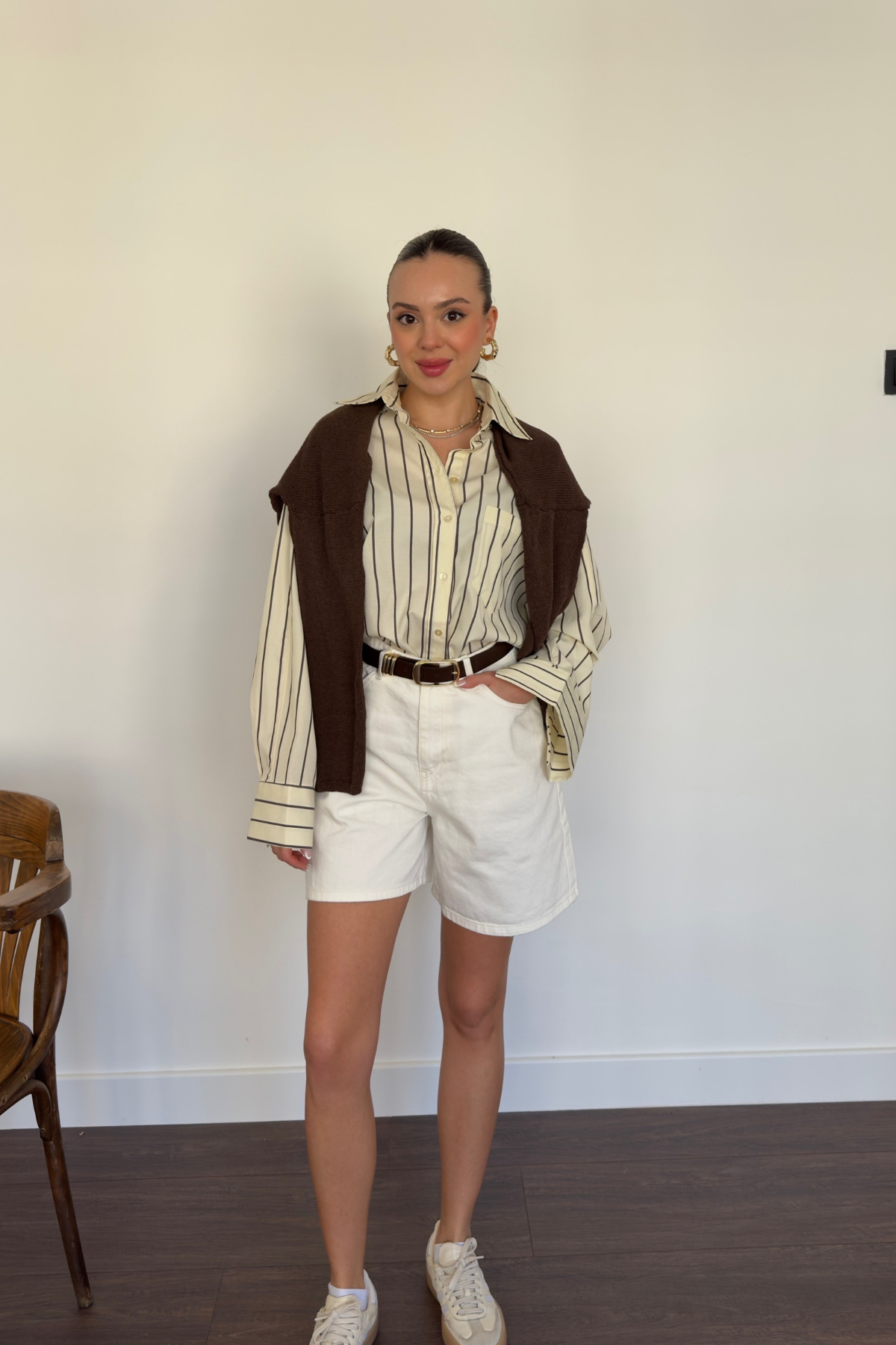 Ekru Fit Denim Şort