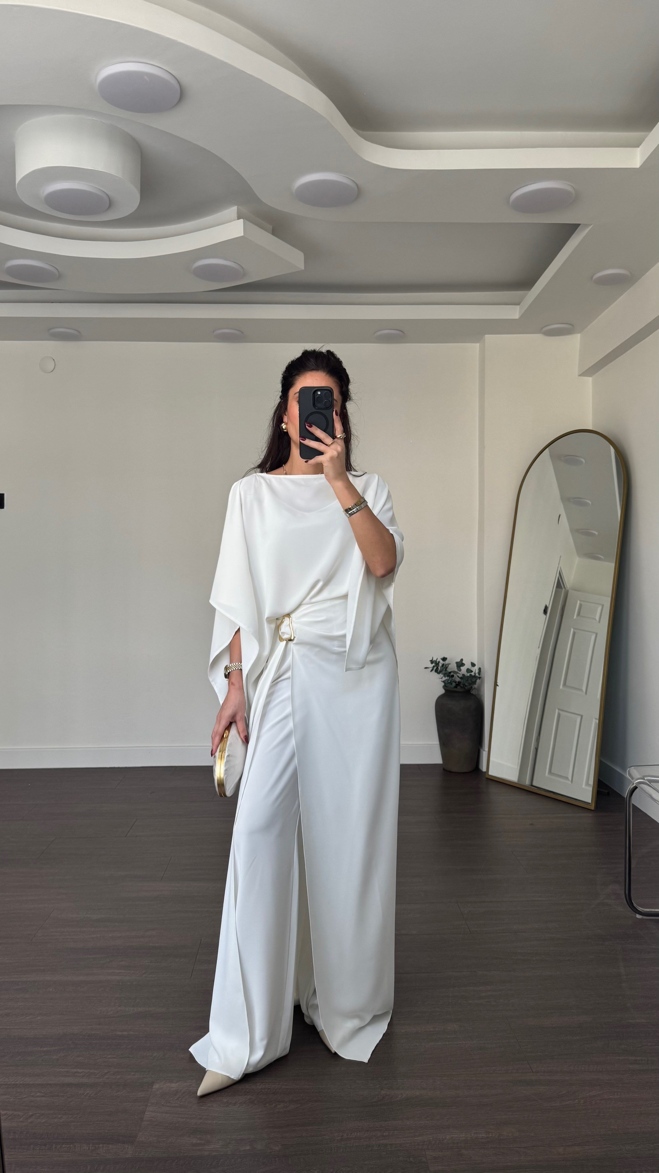 Etek Pantolon Bluz Takım-Ekru