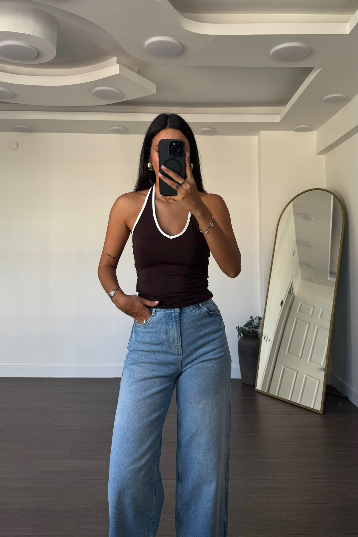 Halter Yaka Biyeli Atlet-Kahve