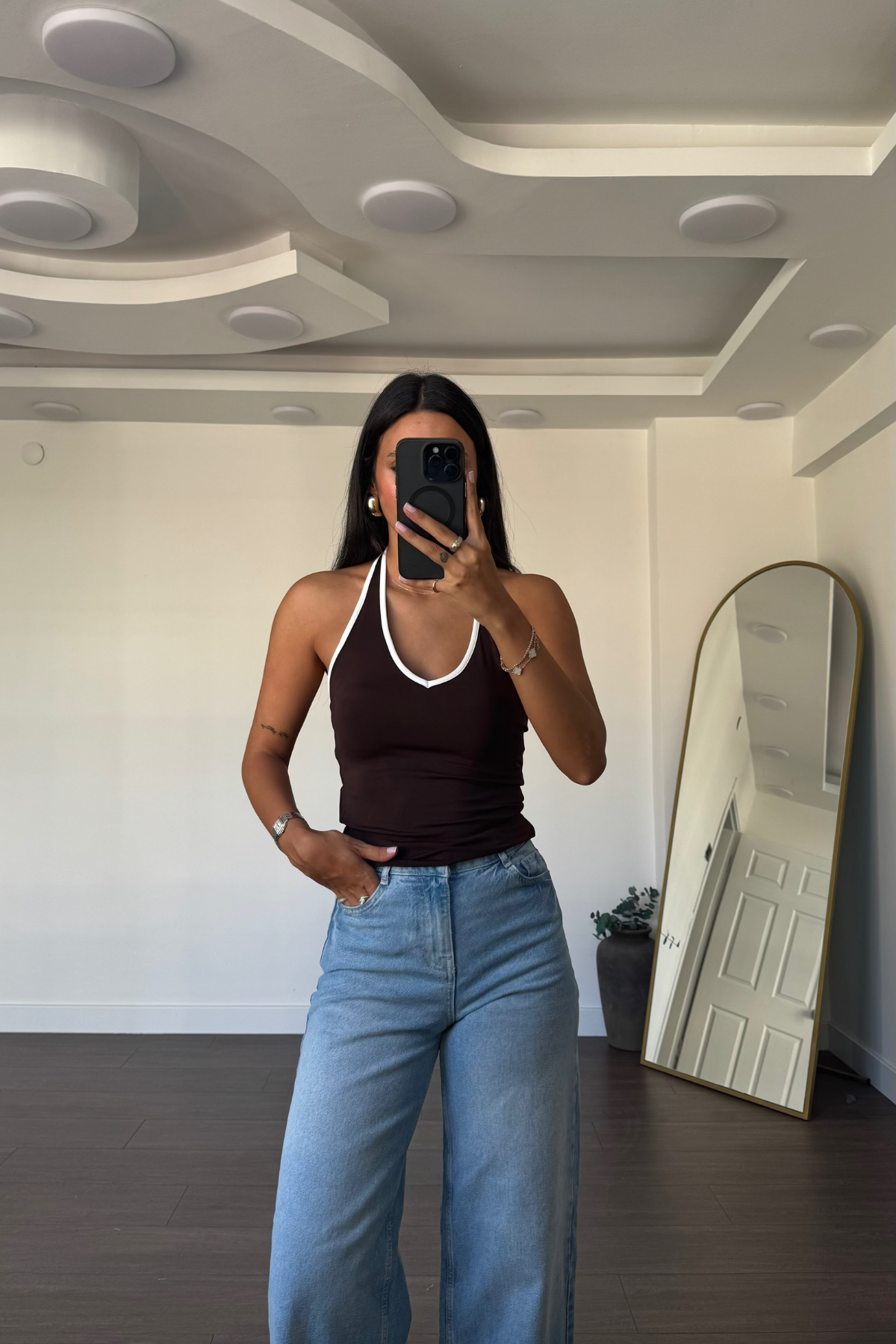 Halter Yaka Biyeli Atlet-Kahve