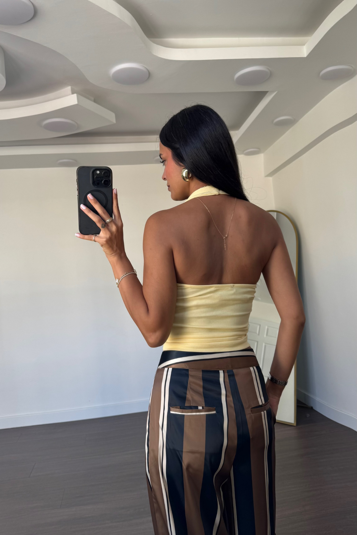 Halter Yaka Sırt Dekolteli Atlet-Sarı