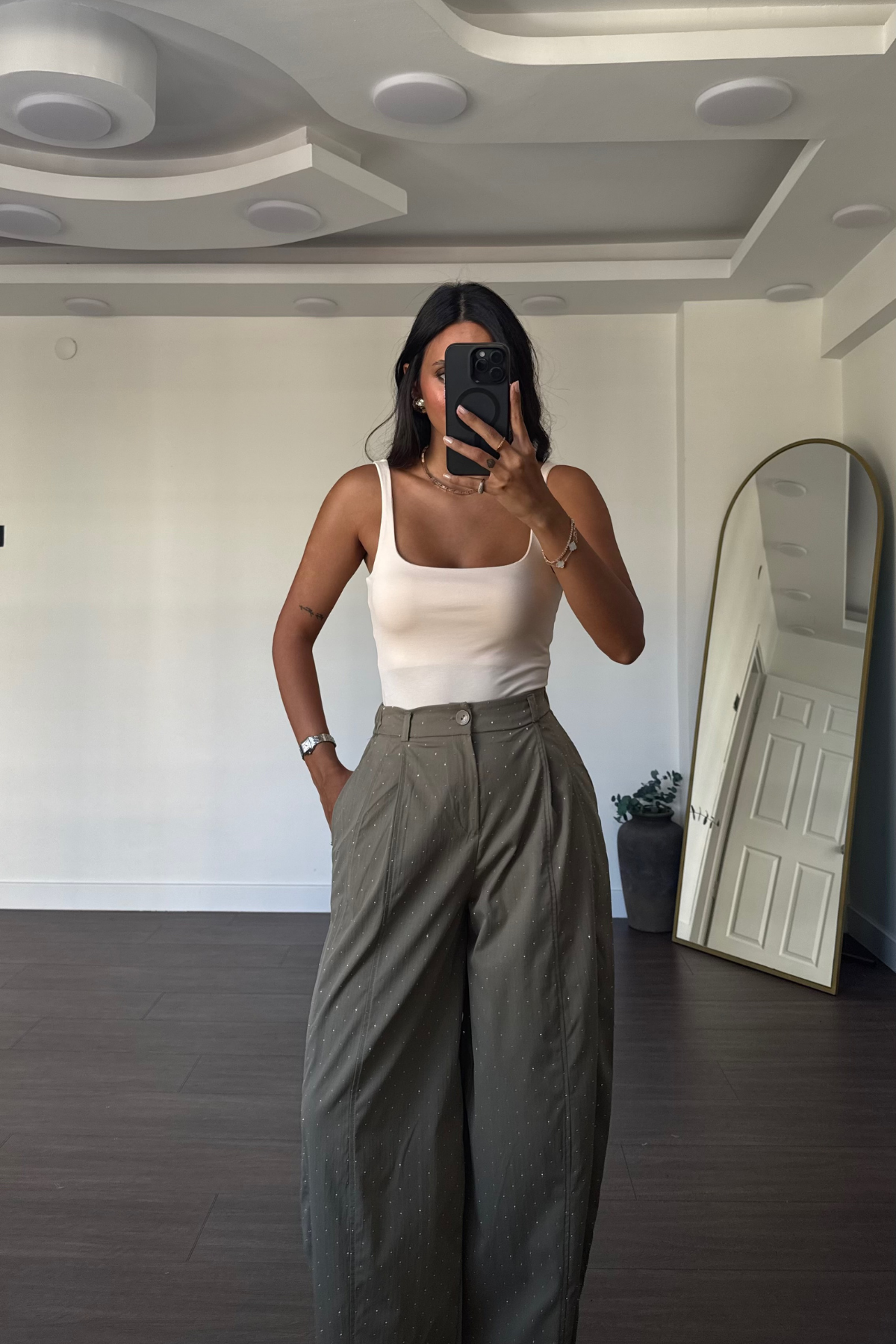 Kare Yaka Kolsuz Bodysuit-Bej