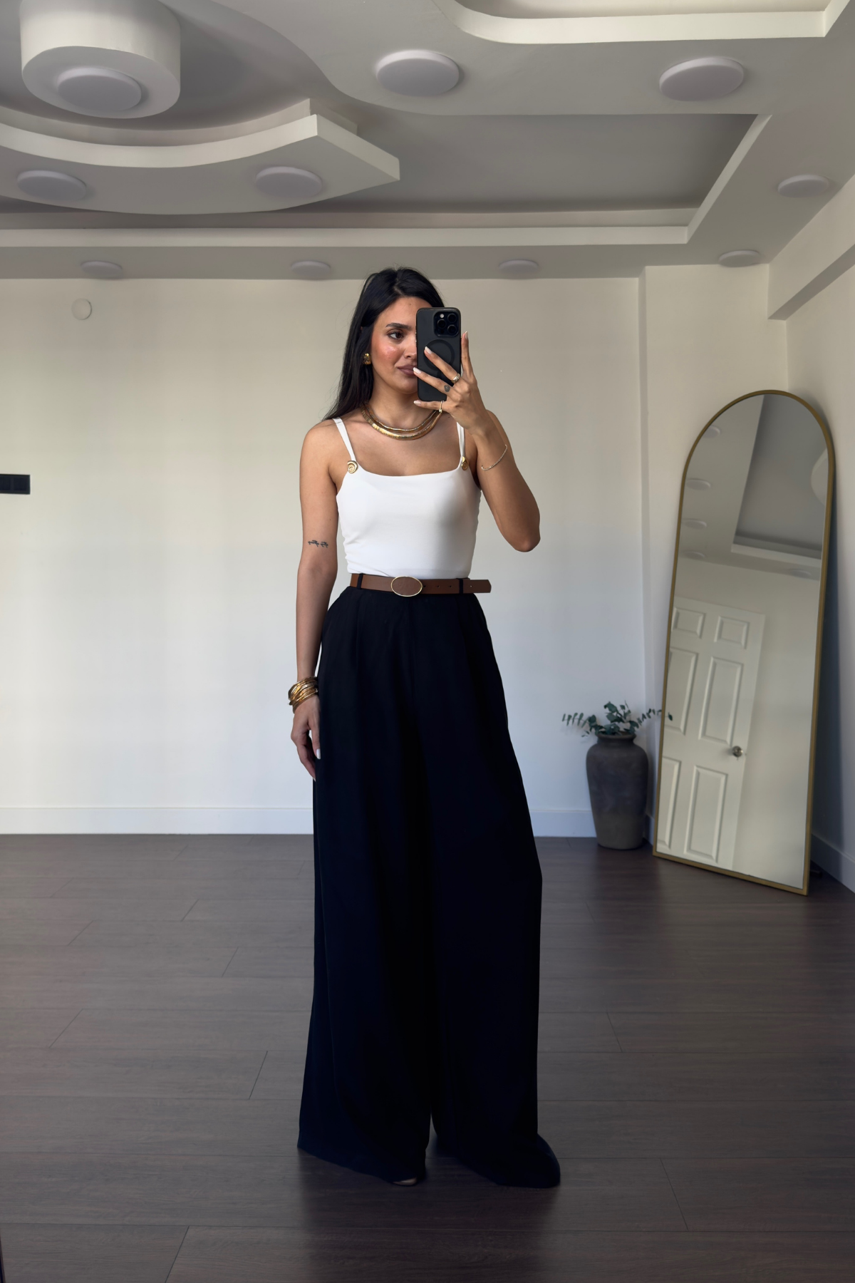 Kemerli Tensel  Pantolon-Siyah