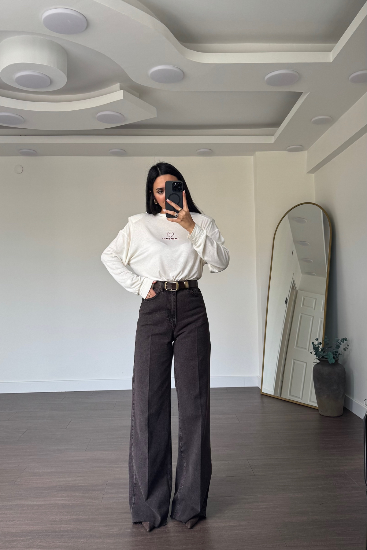 Kesik Paça Straight Jean-Acı Kahve