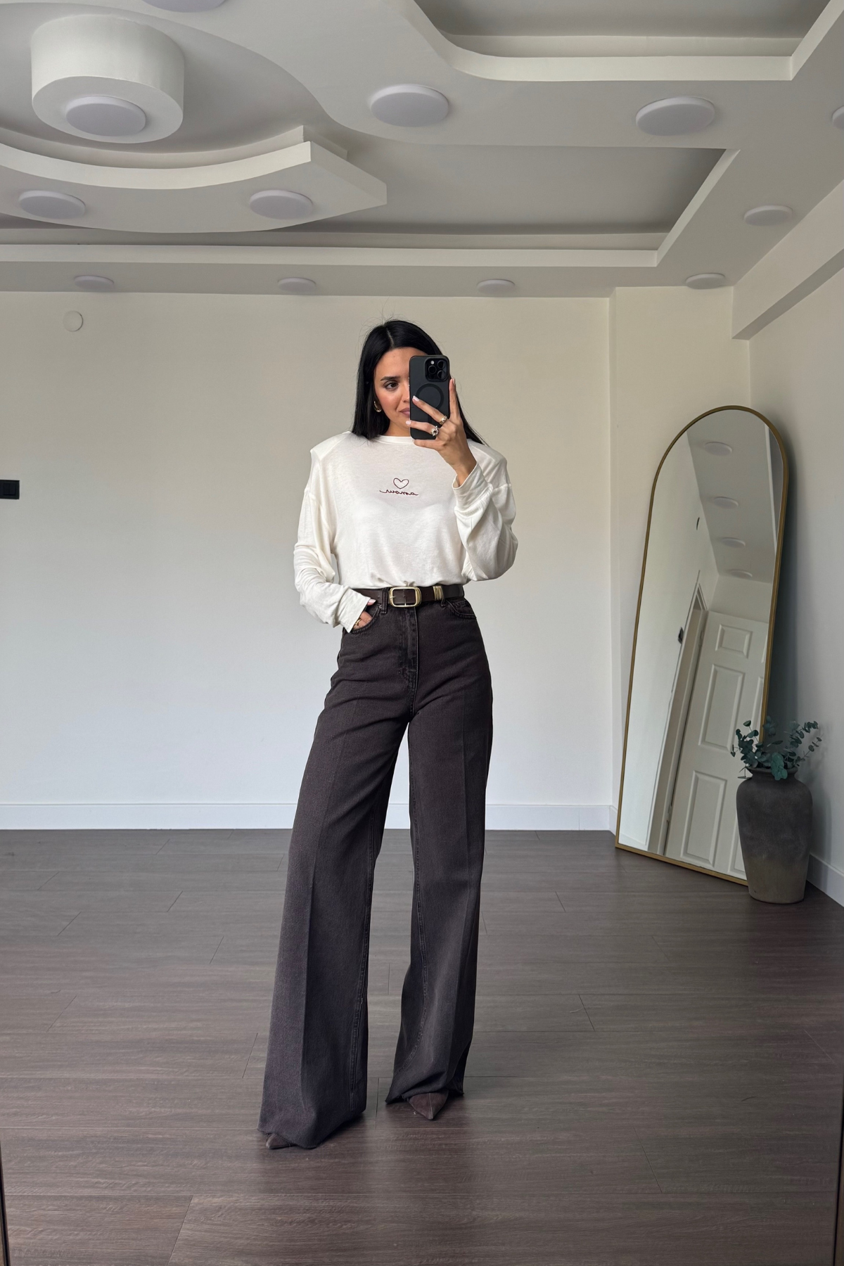 Kesik Paça Straight Jean-Acı Kahve