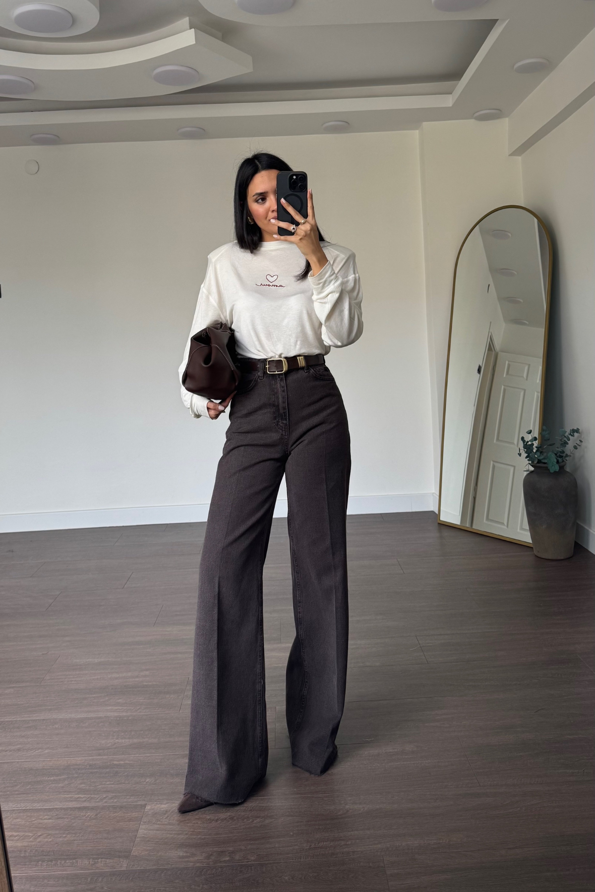 Kesik Paça Straight Jean-Acı Kahve
