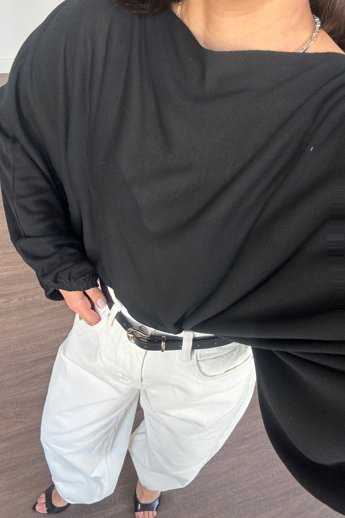 Kolları Lastikli Oversize Bluz-Siyah
