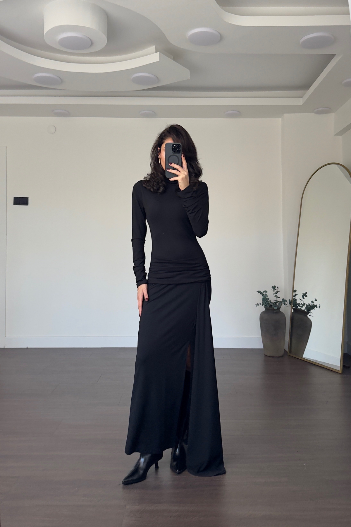 Kuşak Detaylı Elbise-Siyah
