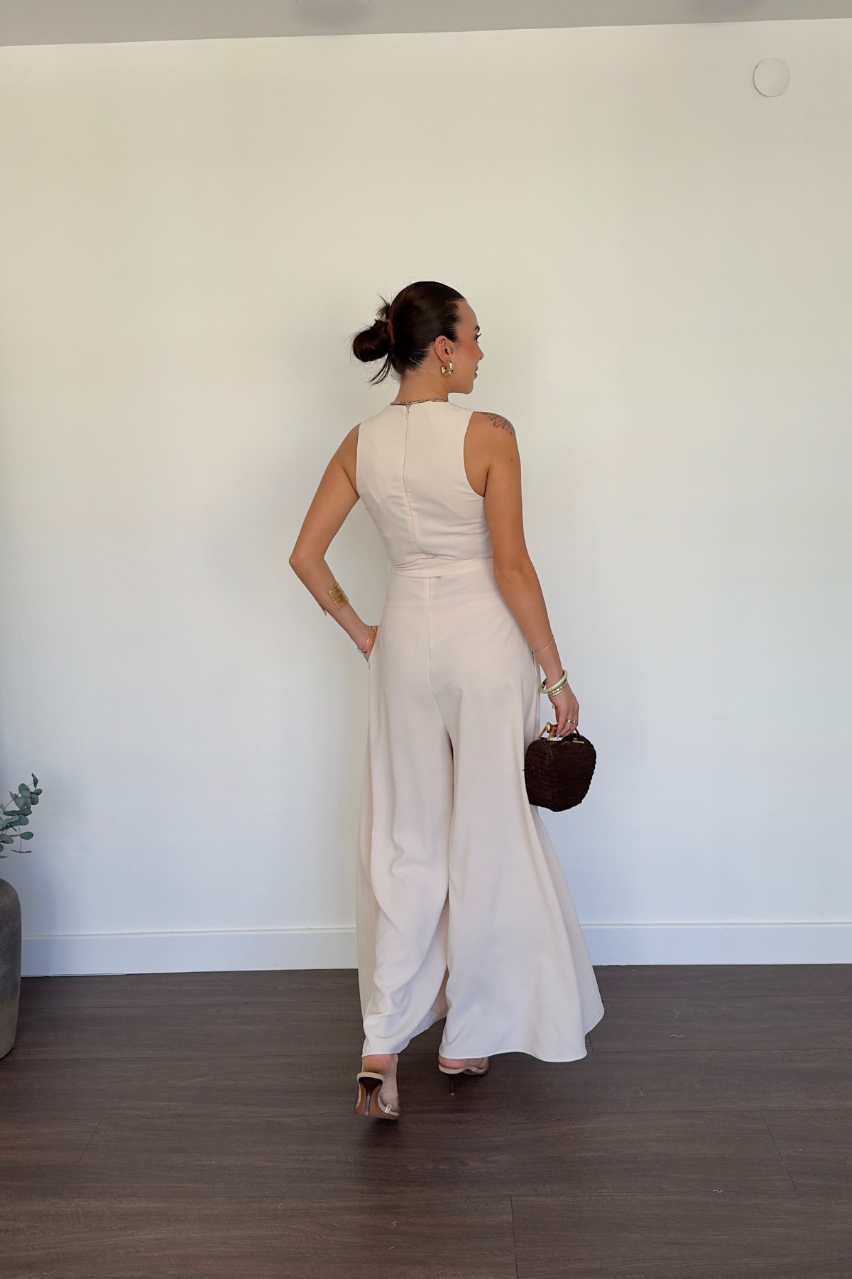 Kuşak Detaylı Tulum-Ekru