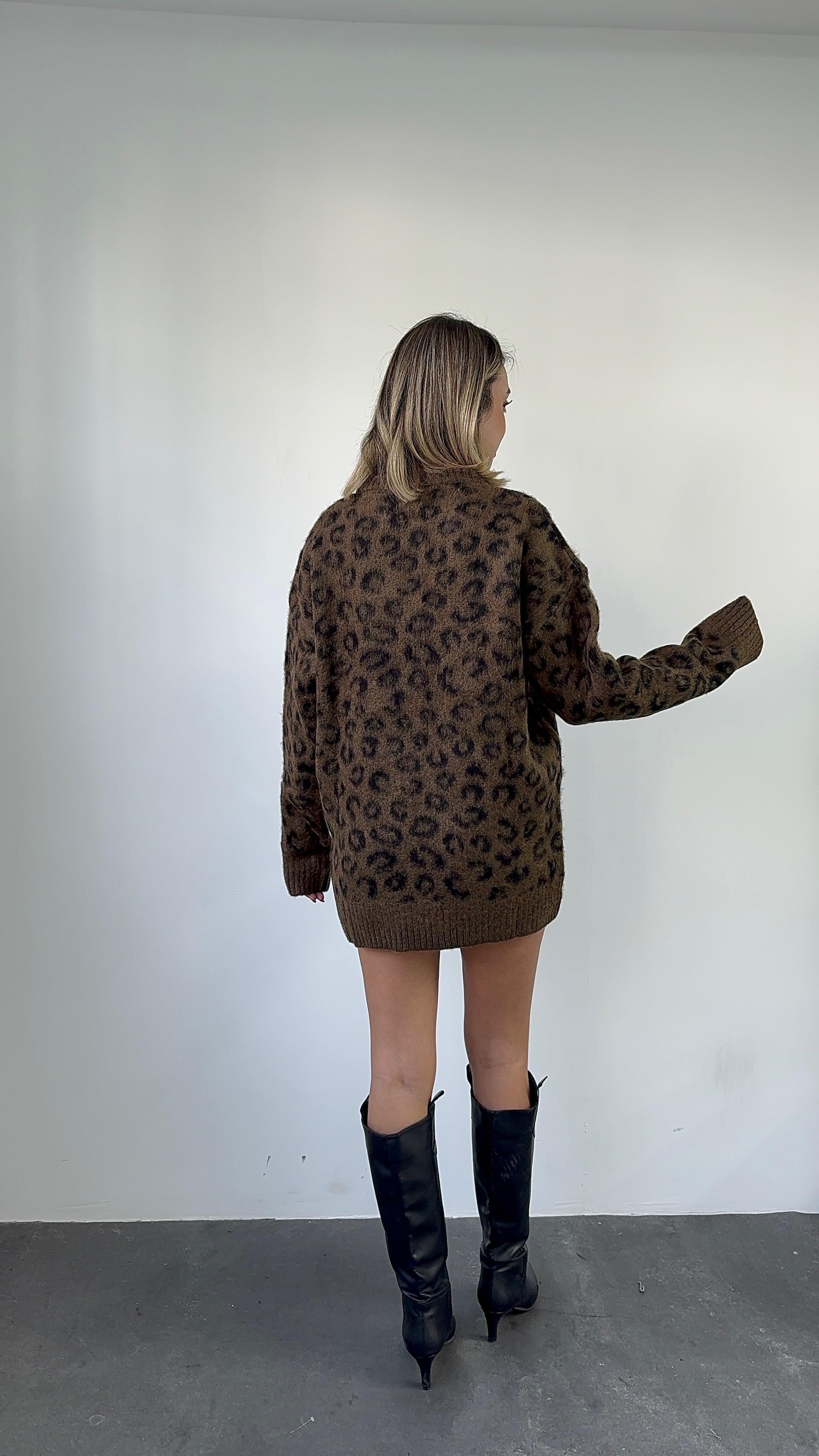 Leopar Desen KahveTriko Kazak
