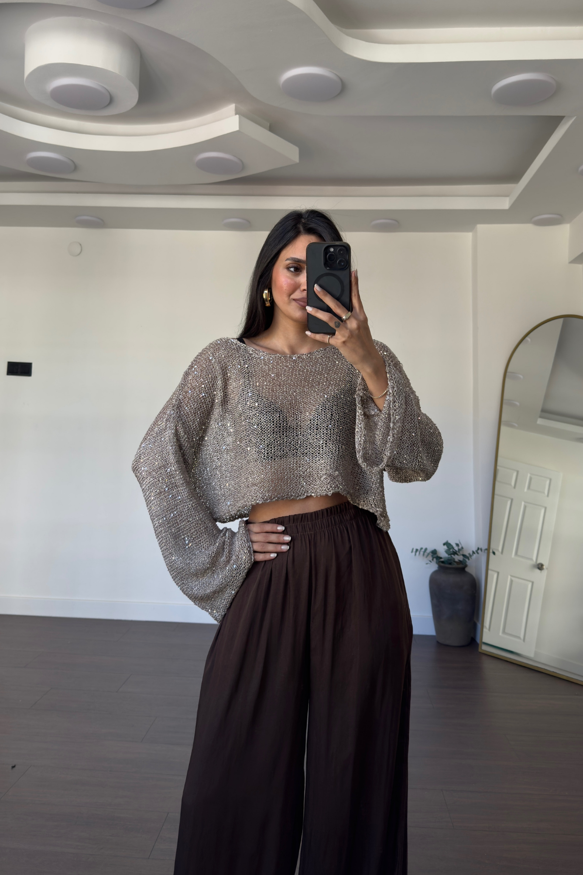 Merserize Pullu Crop Bluz-Bej
