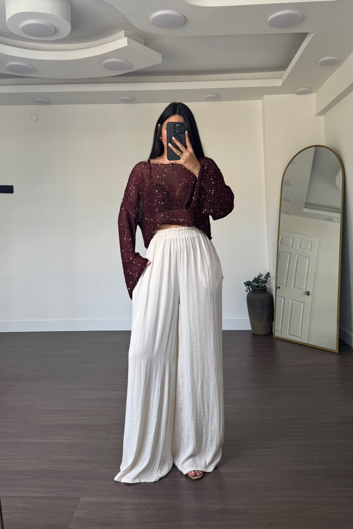 Merserize Pullu Crop Bluz-Bordo