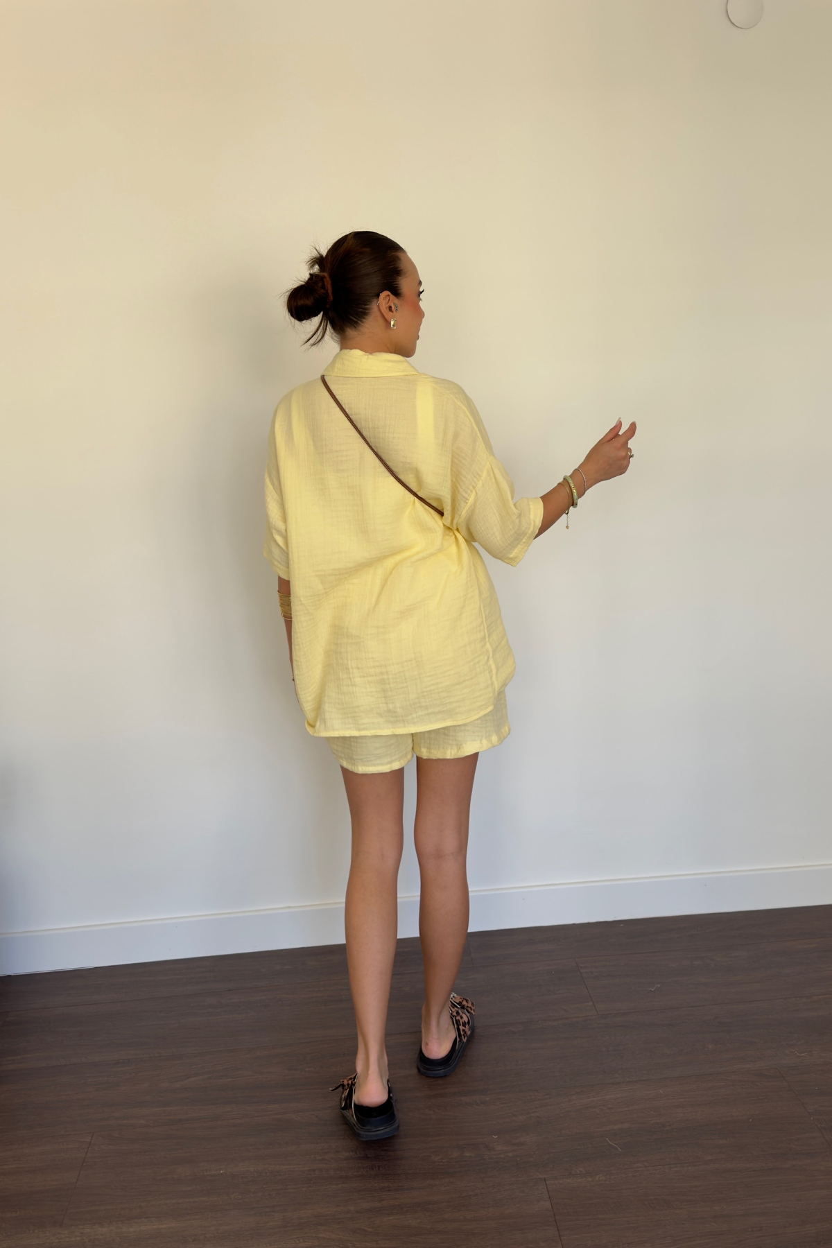 Müslin Gömlek Şort Takım-Sarı
