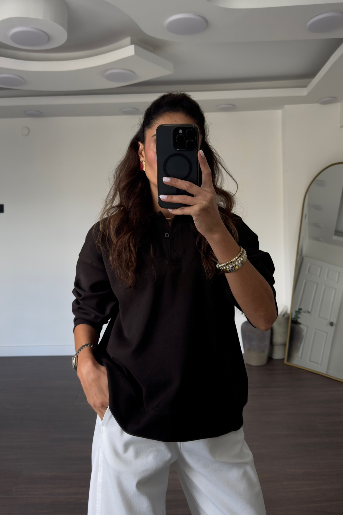Polo Yaka Sweatshirt-Kahve