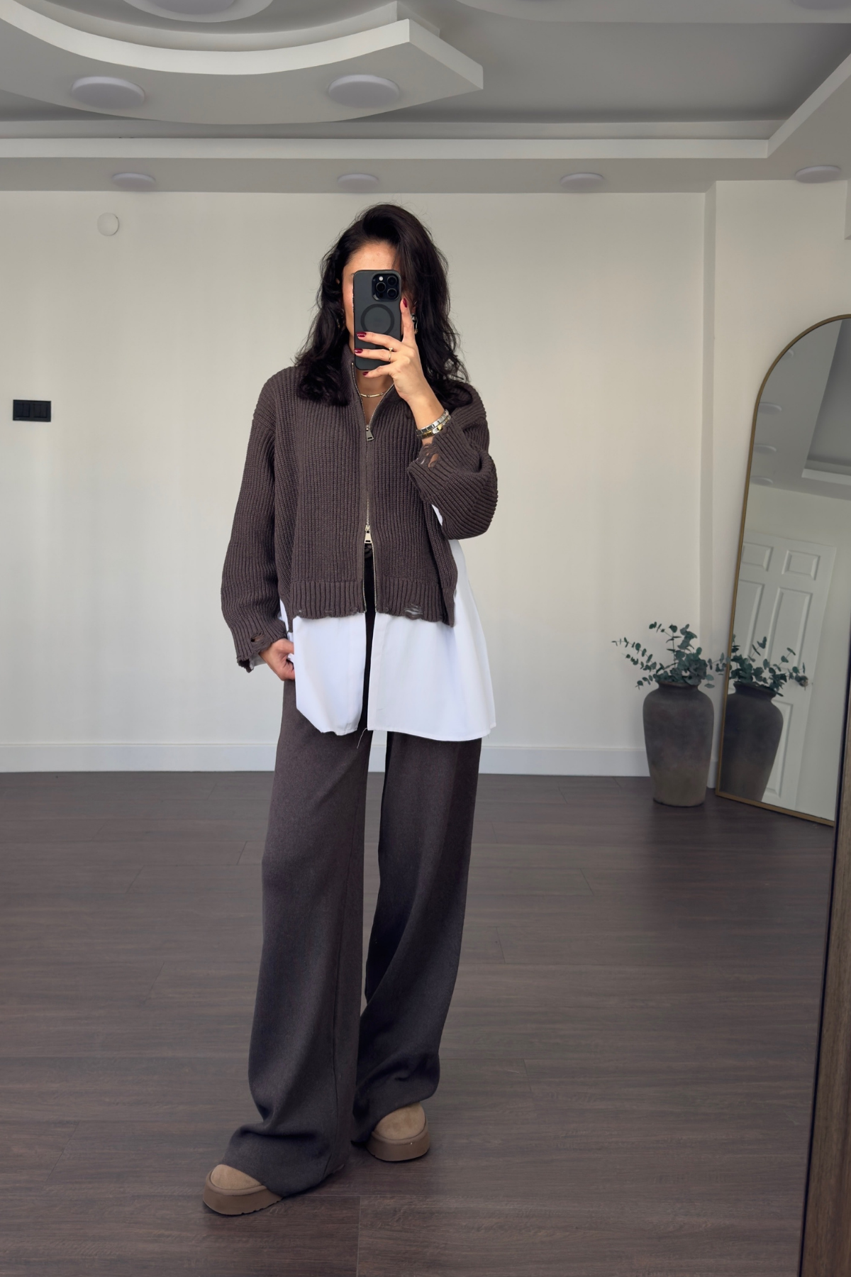 Poplin Gömlek Detaylı Trşko Takım-Vizon