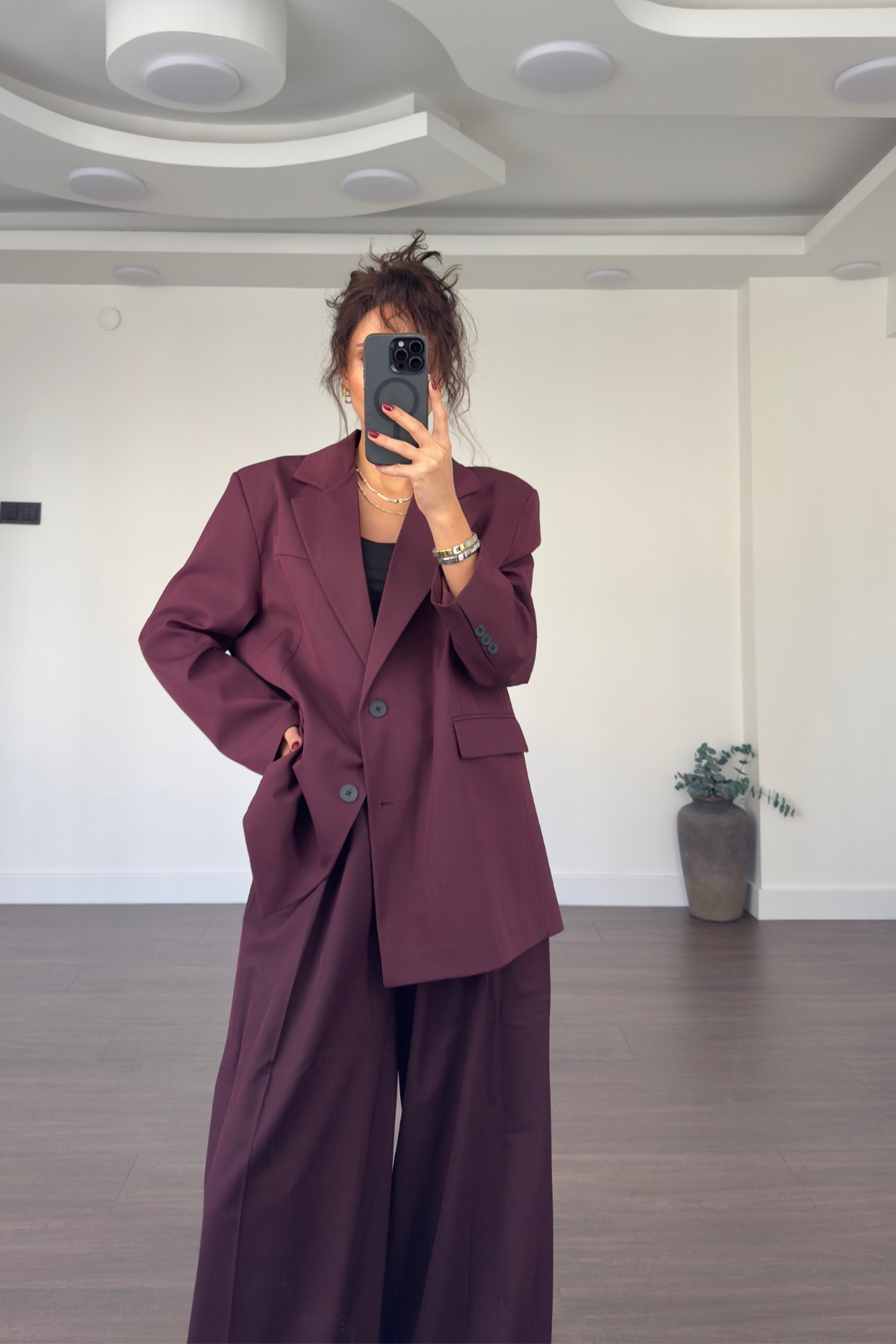 Premium Blazer Ceket Pantolon Takım-Mürdüm