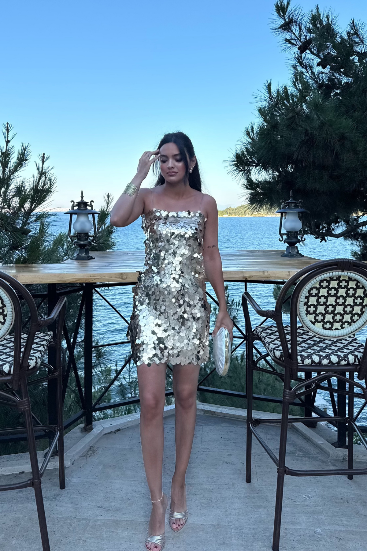 Pullu Payetli Elbise-Gold