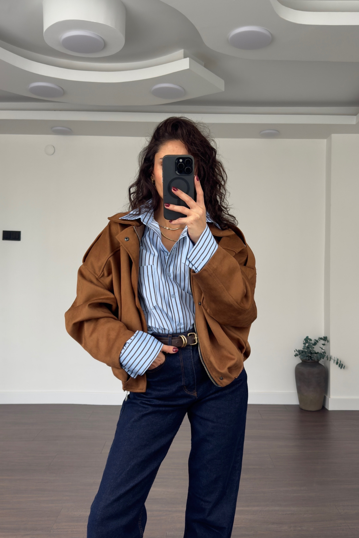 Süet Bomber Ceket-Camel