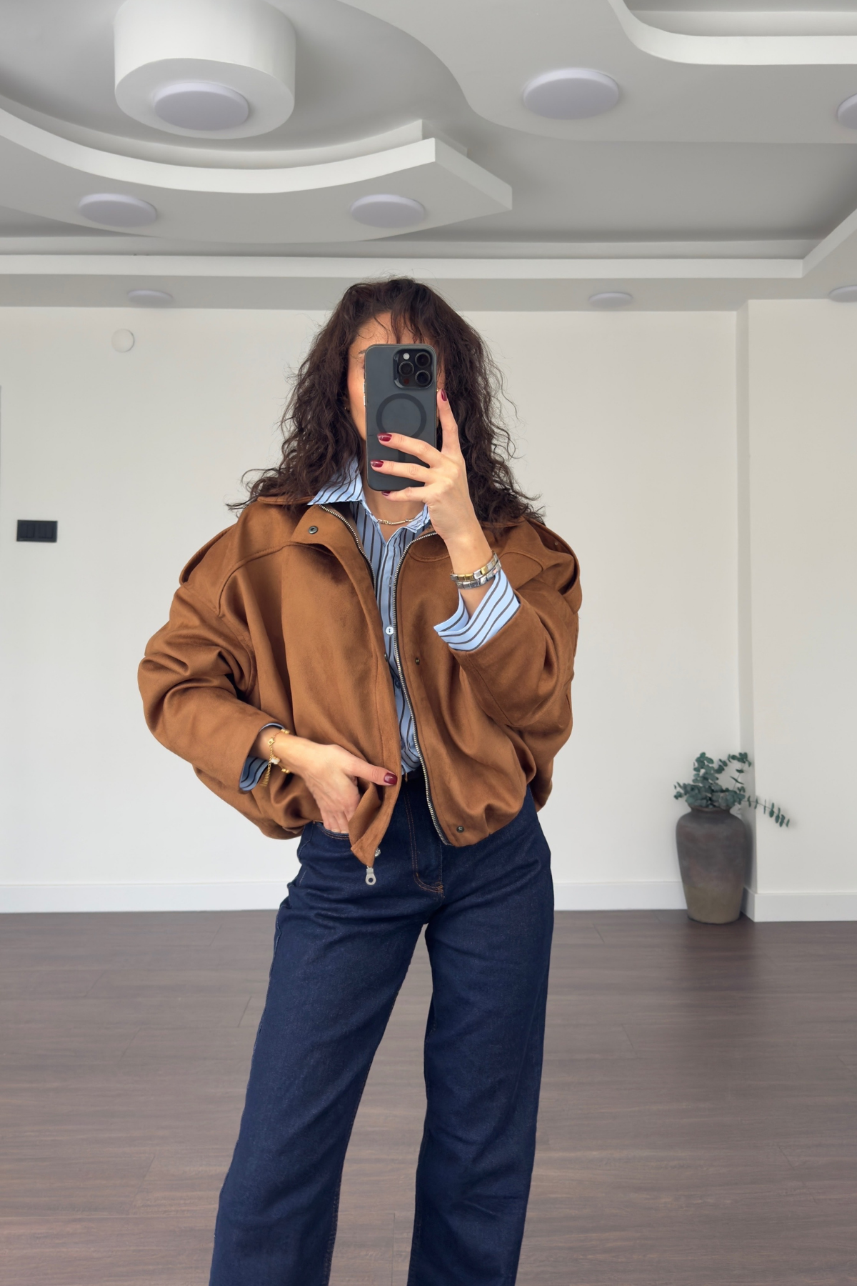Süet Bomber Ceket-Camel