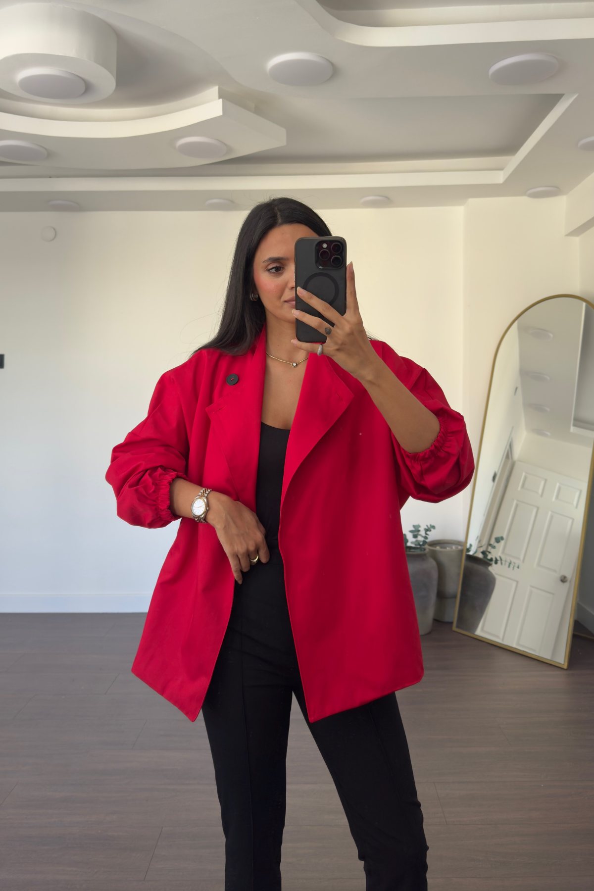 Tek Düğme Detaylı Ceket-Kırmızı