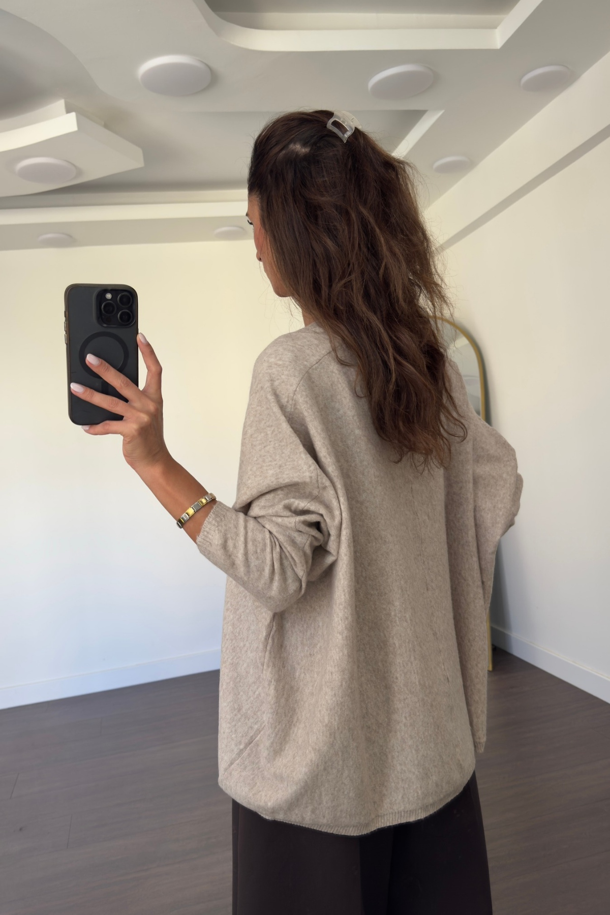 V Yaka Oversize Triko Kazak-Bej