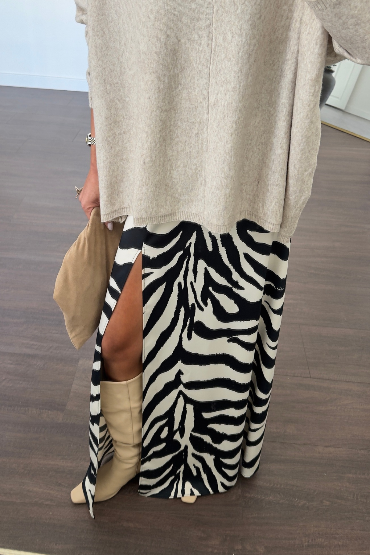 Yırtmaçlı Zebra Desen Etek