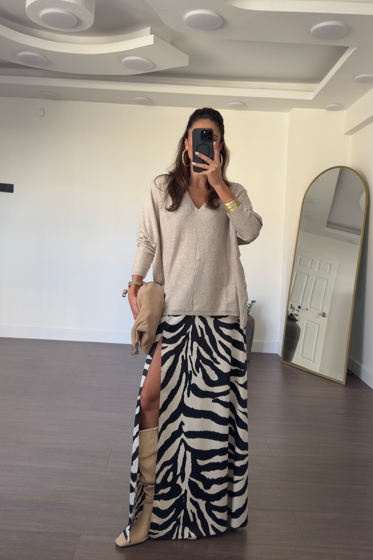 Yırtmaçlı Zebra Desen Etek