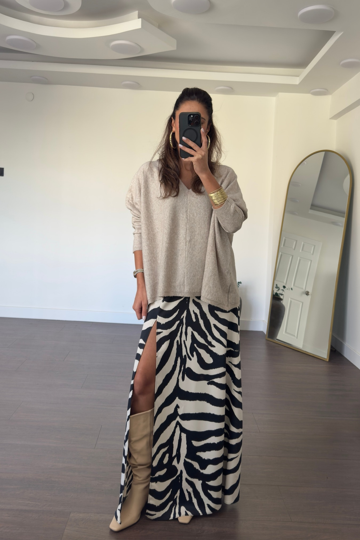 Yırtmaçlı Zebra Desen Etek