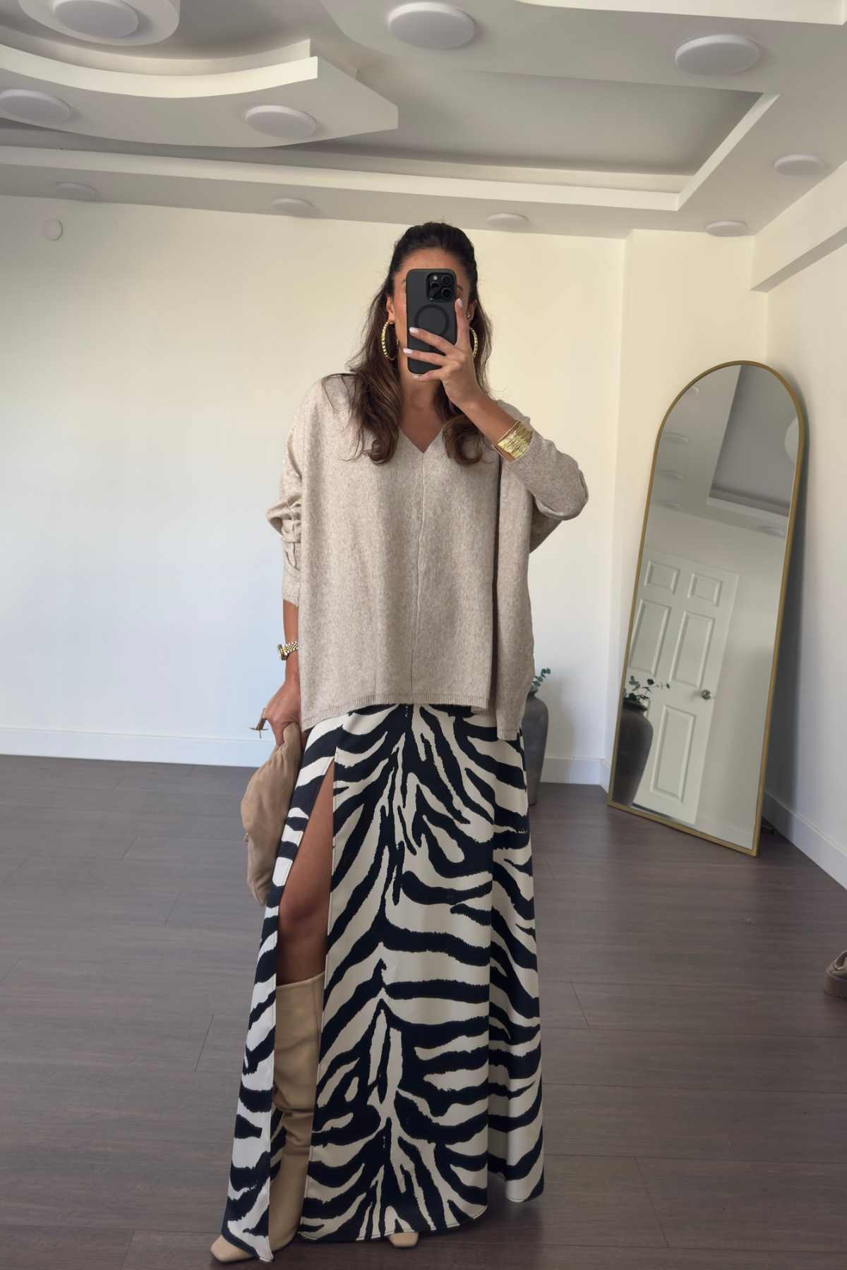 Yırtmaçlı Zebra Desen Etek